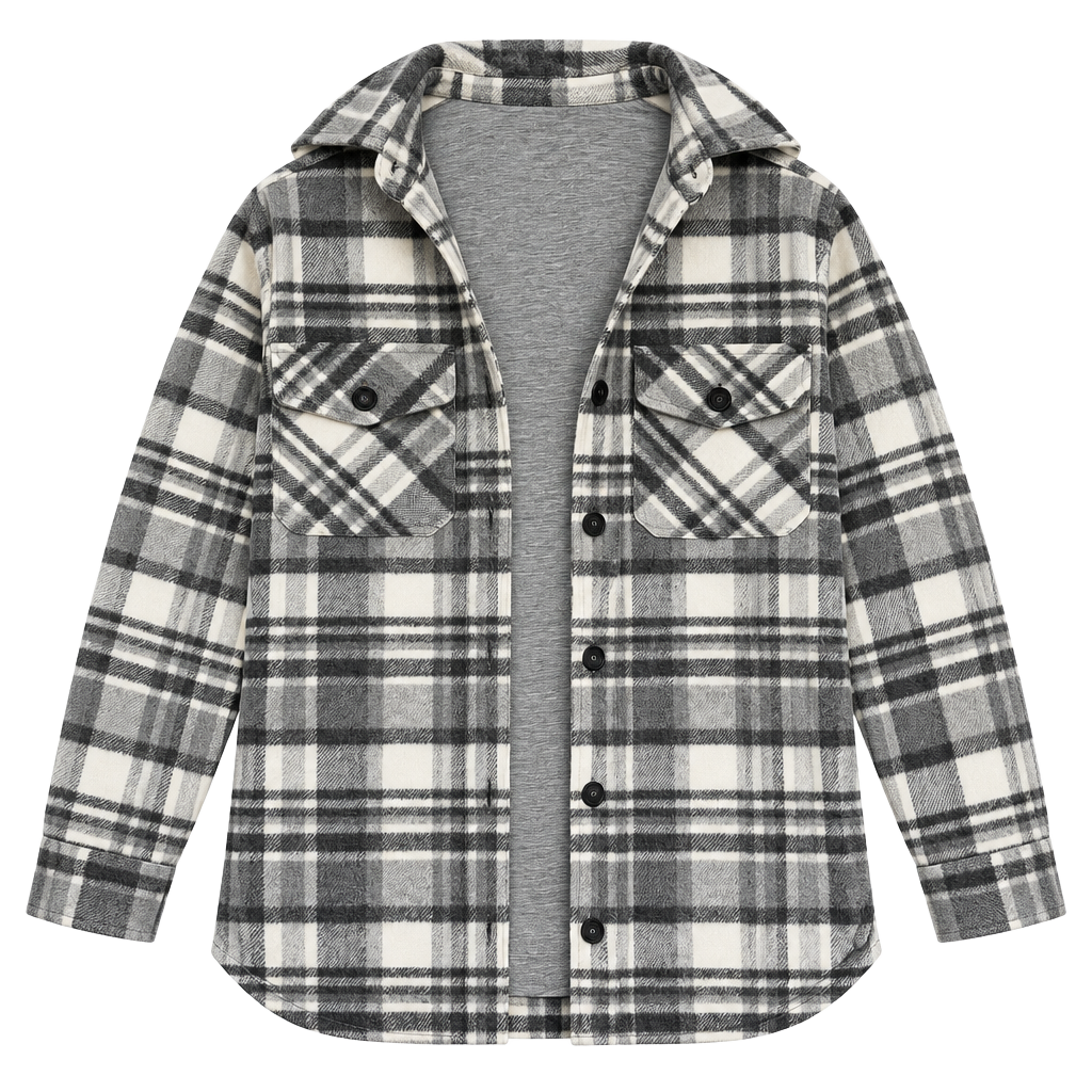Thread & Supply Plaid Button Up Shirt Jacket Size S Gray White 1
