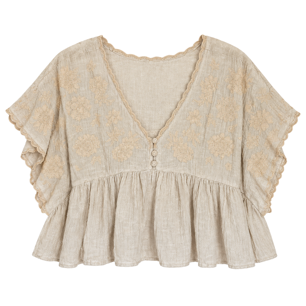 American Eagle Embroidered Peasant Top Size S Beige Boho Blouse 1