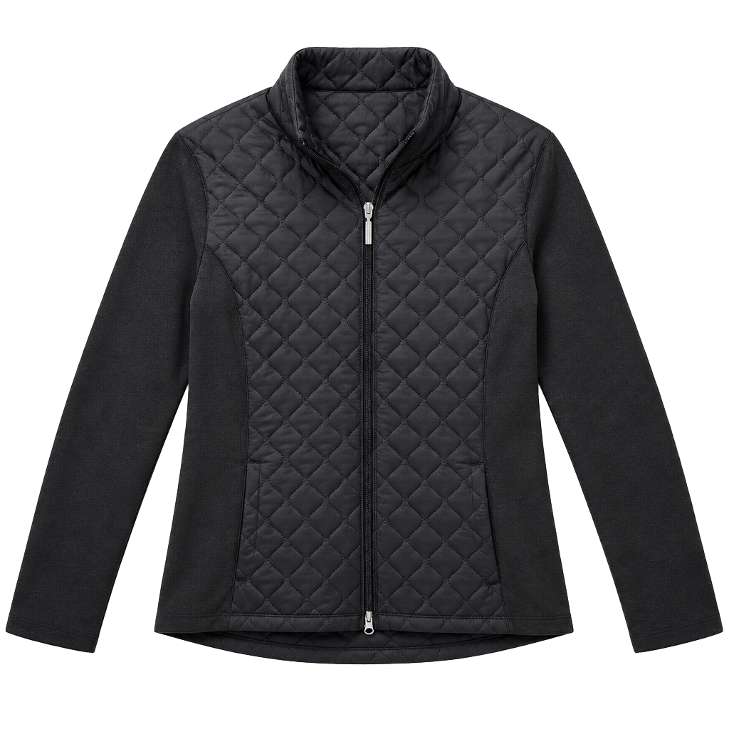 Quilted Full Zip Jacket Size L Black 1