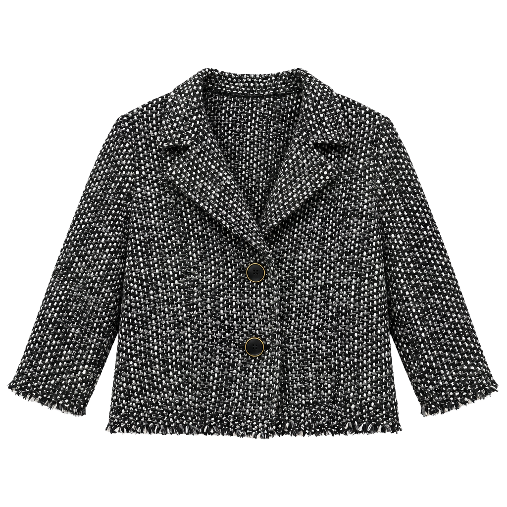 Cabi Tweed Jacket Size L Black White Button Front Blazer 1