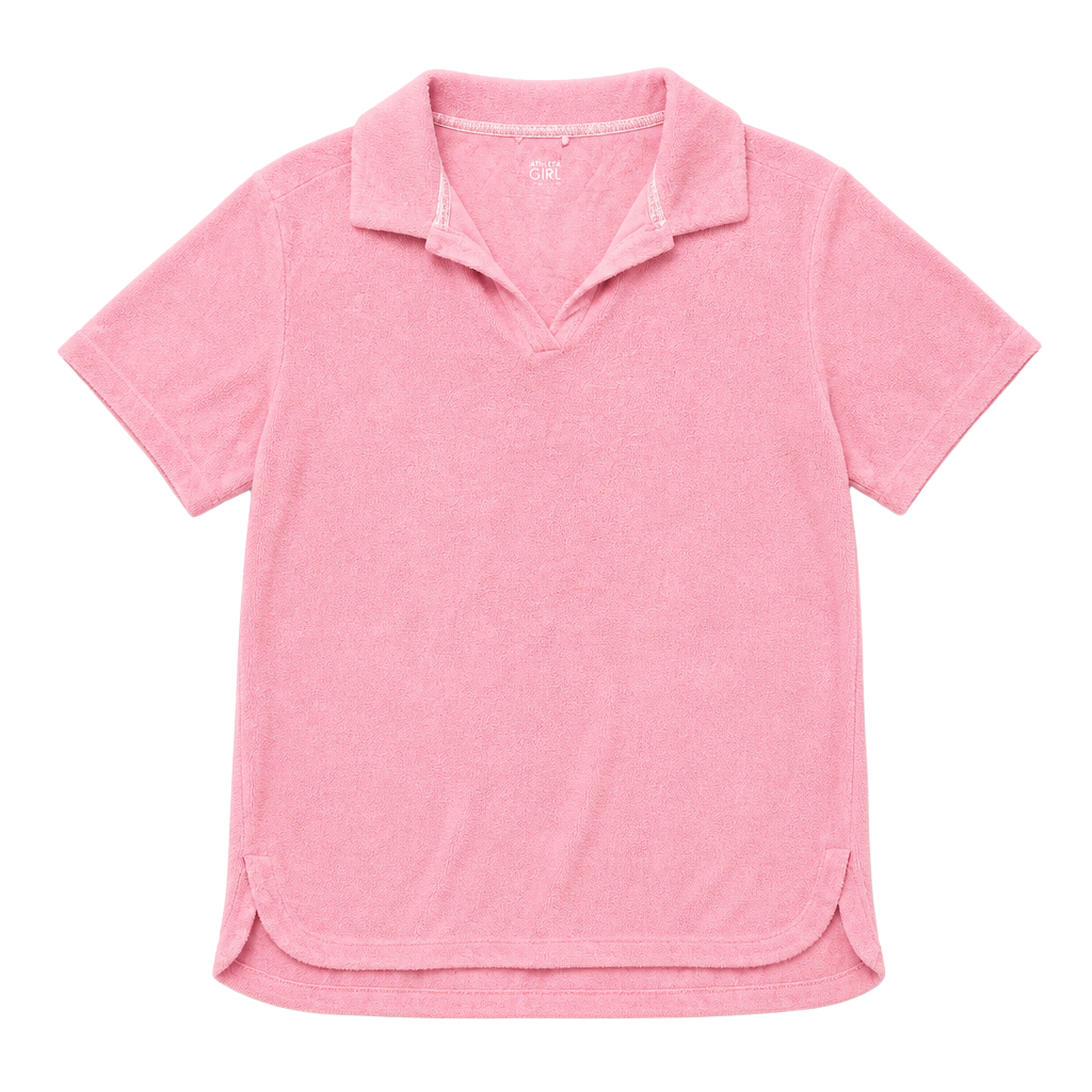 Athleta Girl Jump In Dress Size XL/14 Pink Terry Cloth Polo Cover Up 1