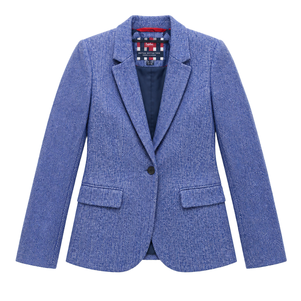 Boden Elizabeth British Tweed Blazer Size US 6R Blue Herringbone 1