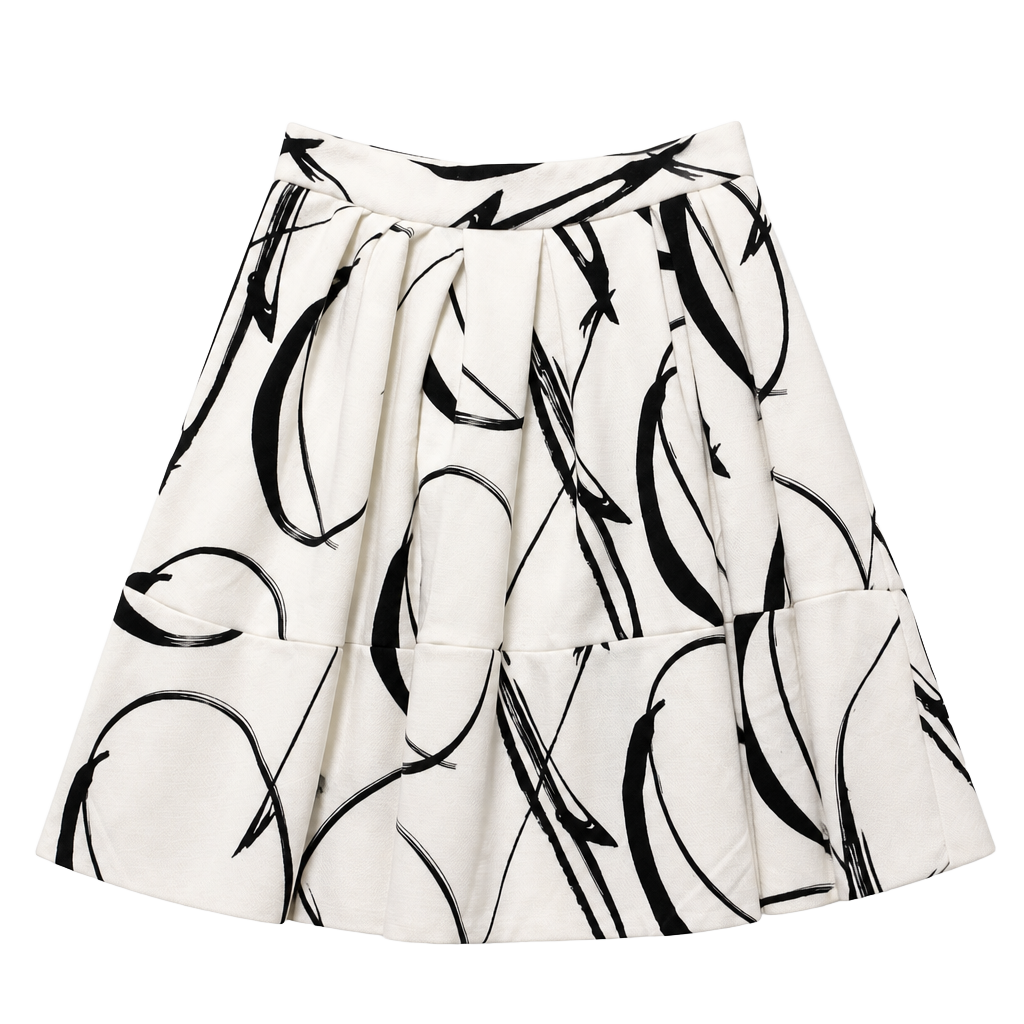 Banana Republic Pleated Skirt Size 0 White Black Abstract Print A-Line 1