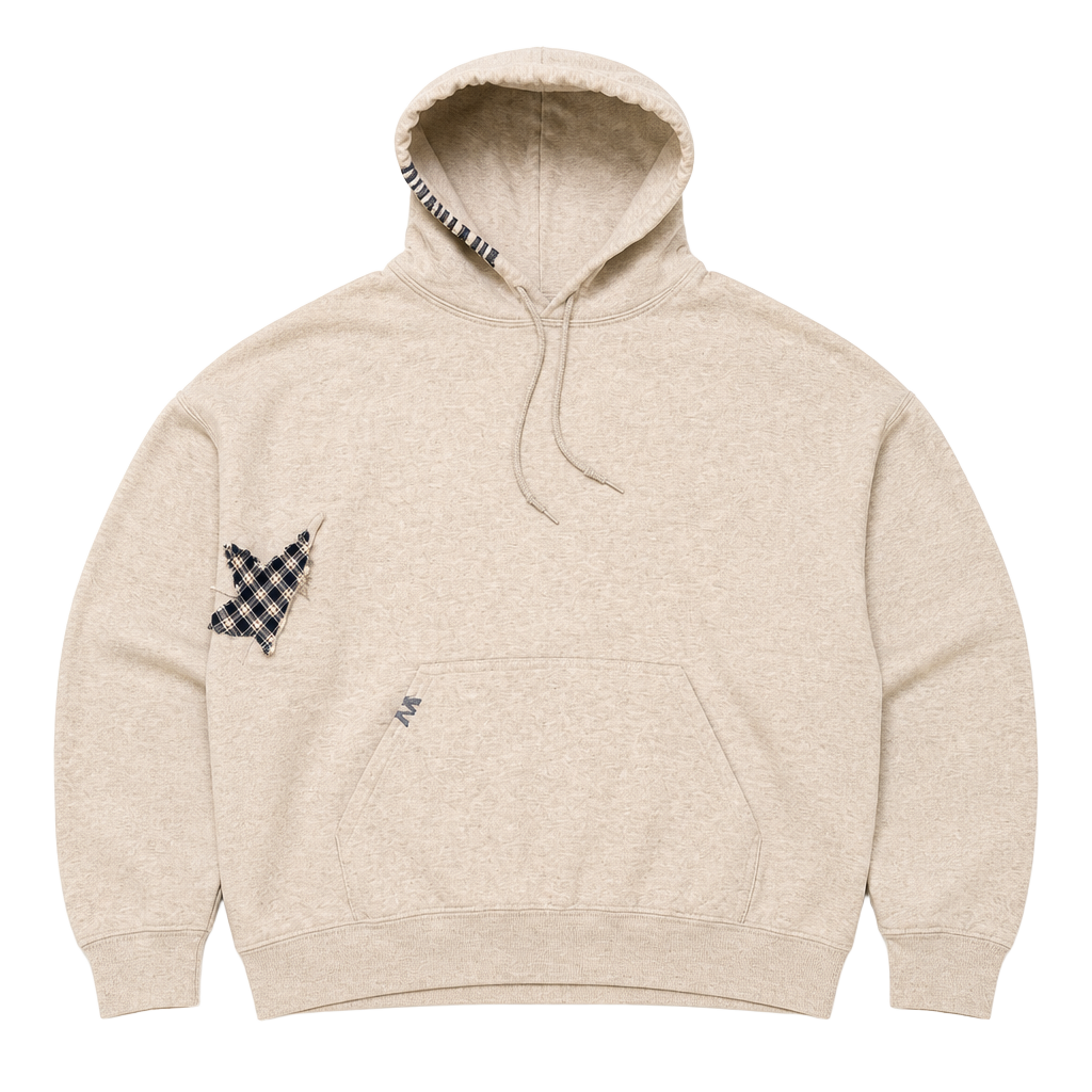 Unbranded Gray Hoodie with Plaid Star Patch and Hand Embroidery 1