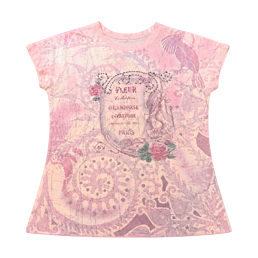 Vintage Fleur Collection Grandiose Overture Paris Pink Embellished Graphic T-Shirt 1