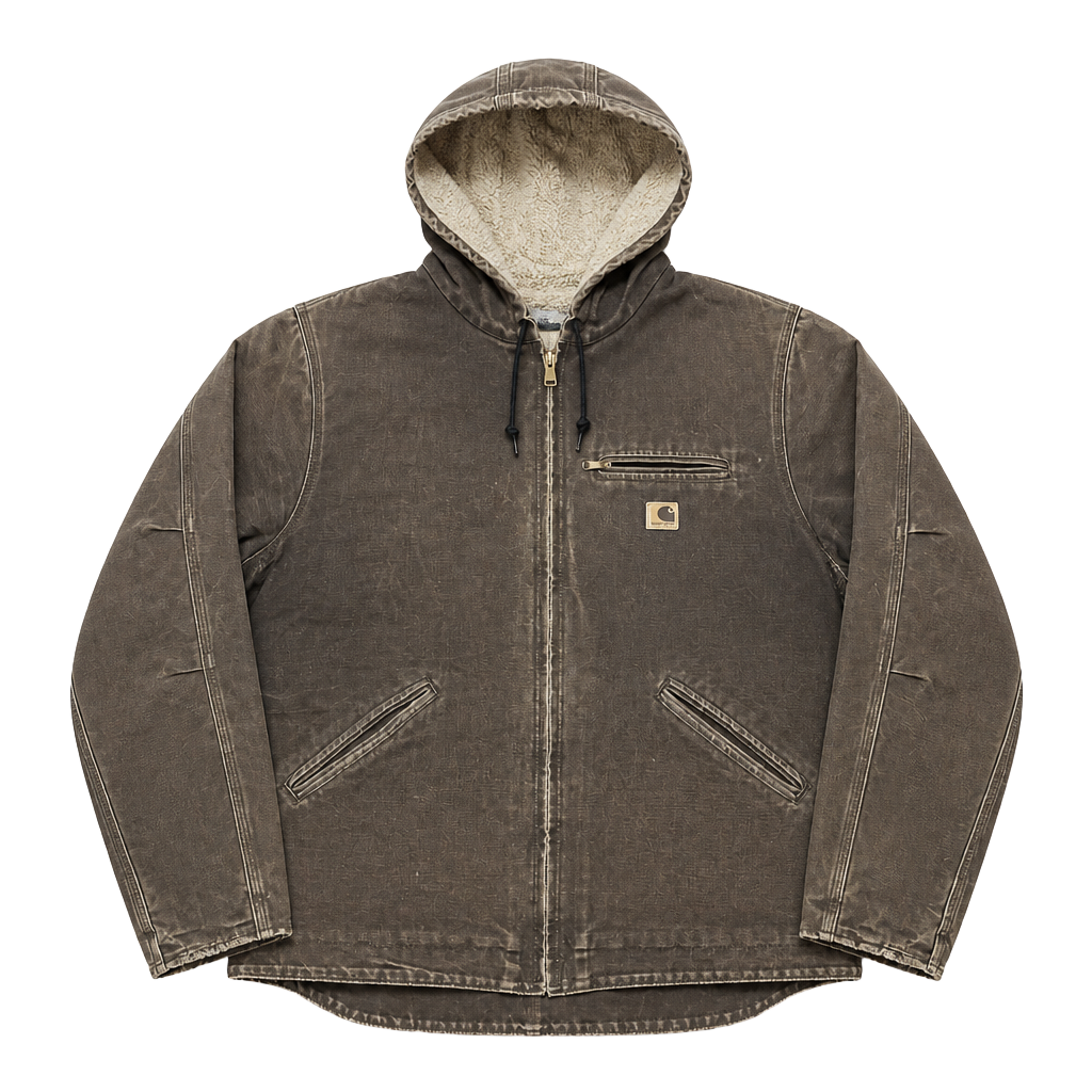 Vintage Carhartt Hooded Jacket XXL RARE BROWN Distressed Workwear Zip Up Mens 1
