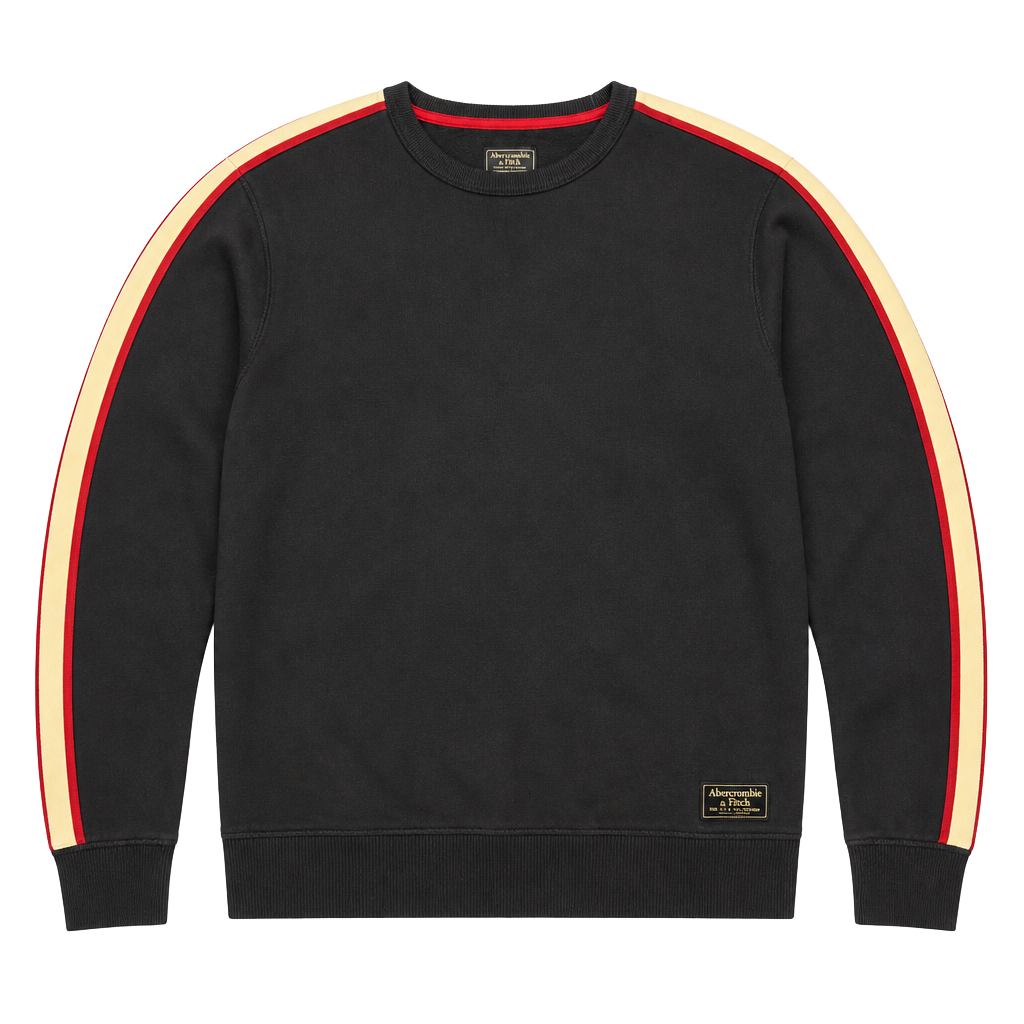 Abercrombie & Fitch Vintage Logo Patch Stripe Sleeve Crewneck Sweatshirt Navy 1