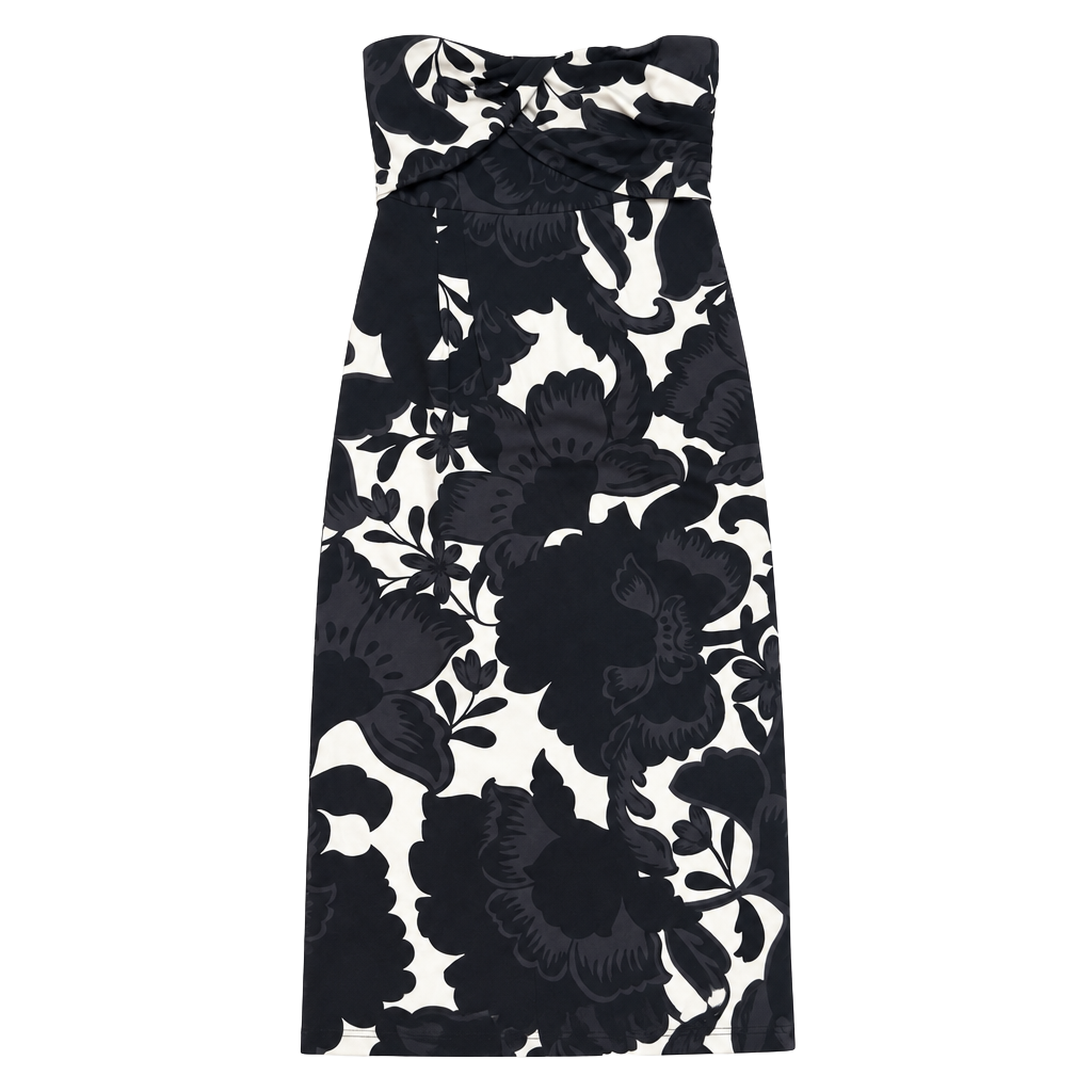 Black and White Floral Strapless Dress 1