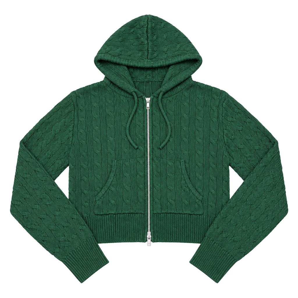Brandy Melville Cable Knit Zip Up Hoodie Green 1