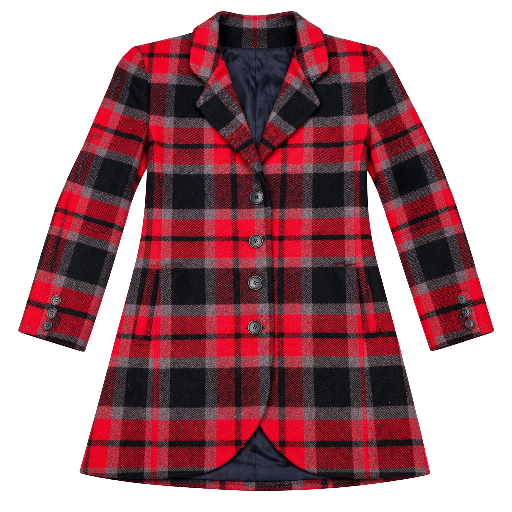 Flirt Red Plaid Wool Blend Blazer Coat 1