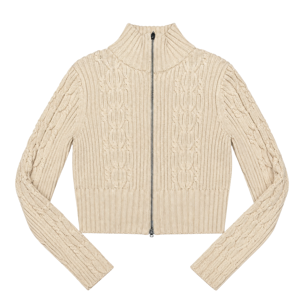 Reclaimed Vintage Zip Up Cropped Cable Knit Sweater Size US 10 1
