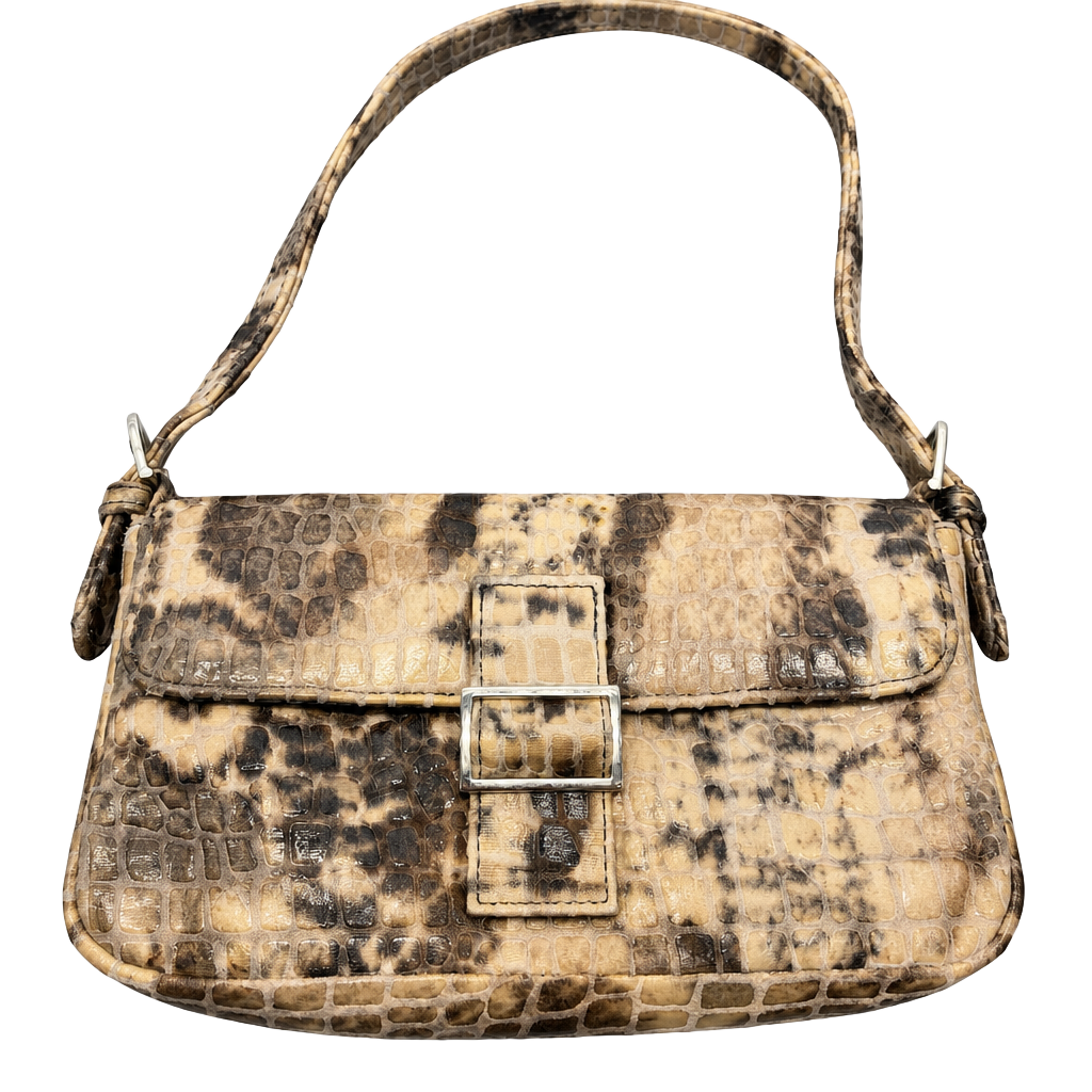 Giannini Snakeskin Print Shoulder Baguette Purse 1
