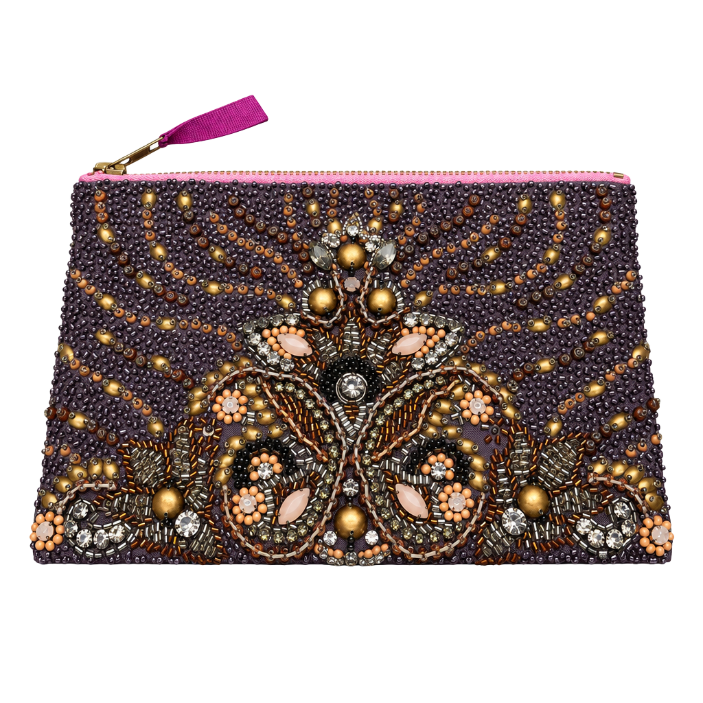 Beaded Purple Evening Clutch Bag 1