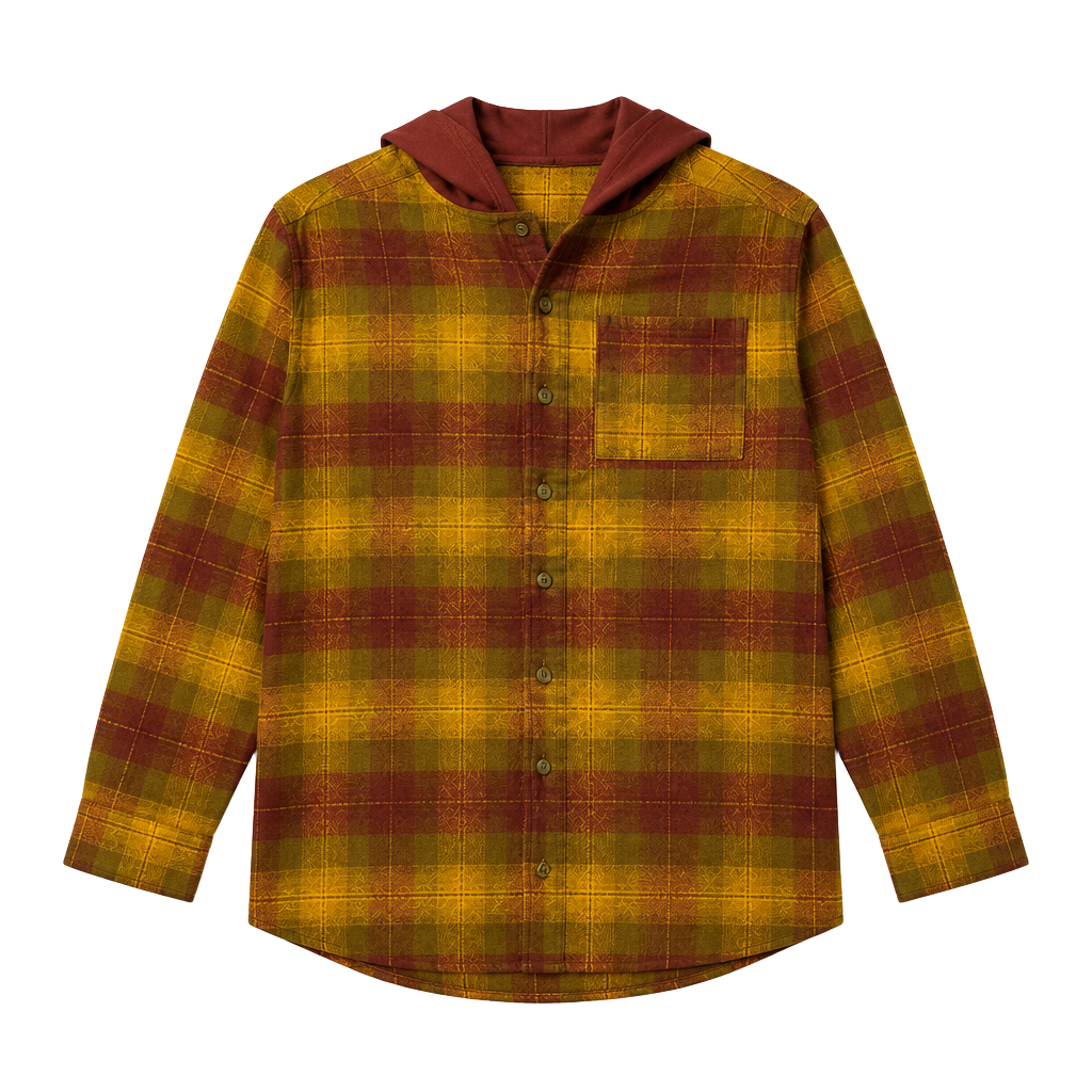 Epic Threads Plaid Hooded Button Down Shirt Size L Yellow Red 1