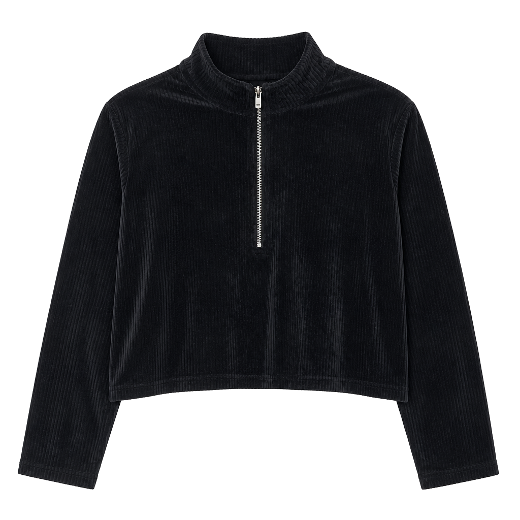 Fabletics Plush Rib Half Zip Sweatshirt XXL/1X Black Pullover Crop 1
