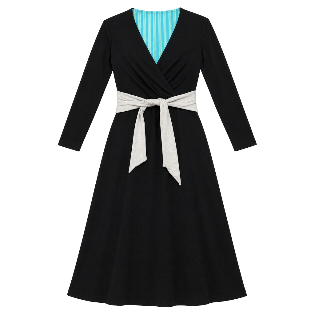 Jones New York Dress Size 6 Black Beige Wrap Long Sleeve 1