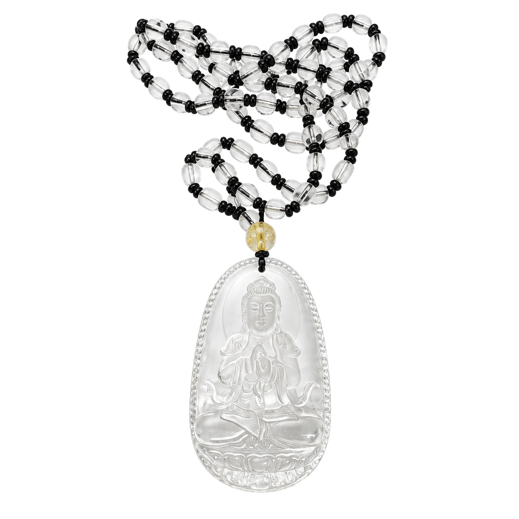 Clear Glass Guanyin Bodhisattva Pendant Necklace 1