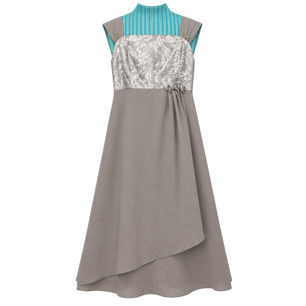 Le Bos Dress Size 16 Grey Chiffon Rhinestone Formal 1