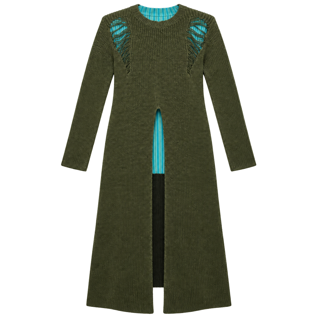 Almost Famous Sweater Dress Size M Olive Distressed 1