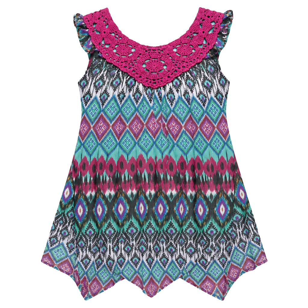 Cristina Top Size S Multicolor Boho Print Crochet Neck 1