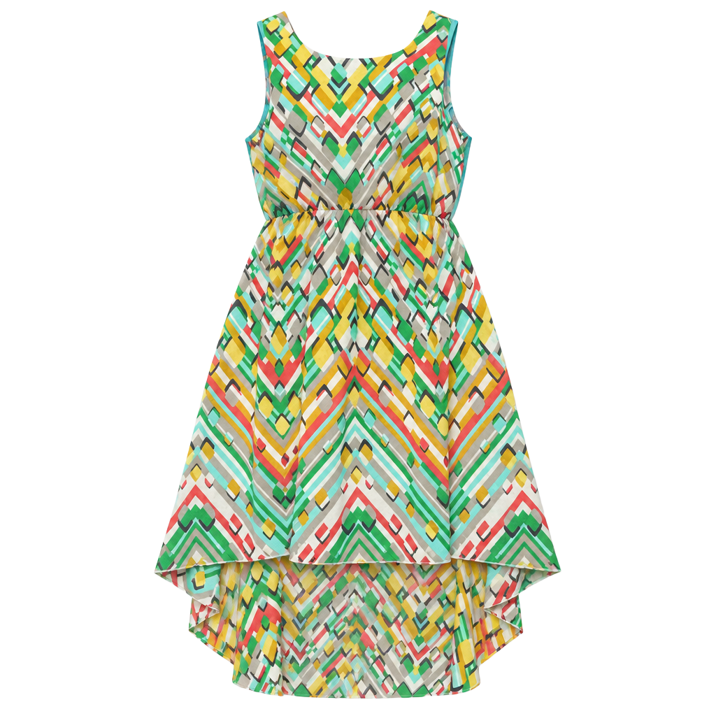 Love Chesley Dress Size L Multi Geometric High Low Hem 1