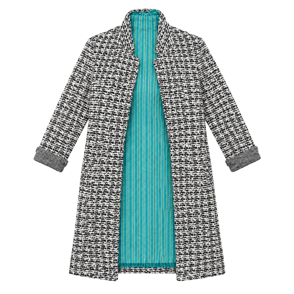 Odyssey & Parker Black White Tweed Cardigan Coat Size S 1