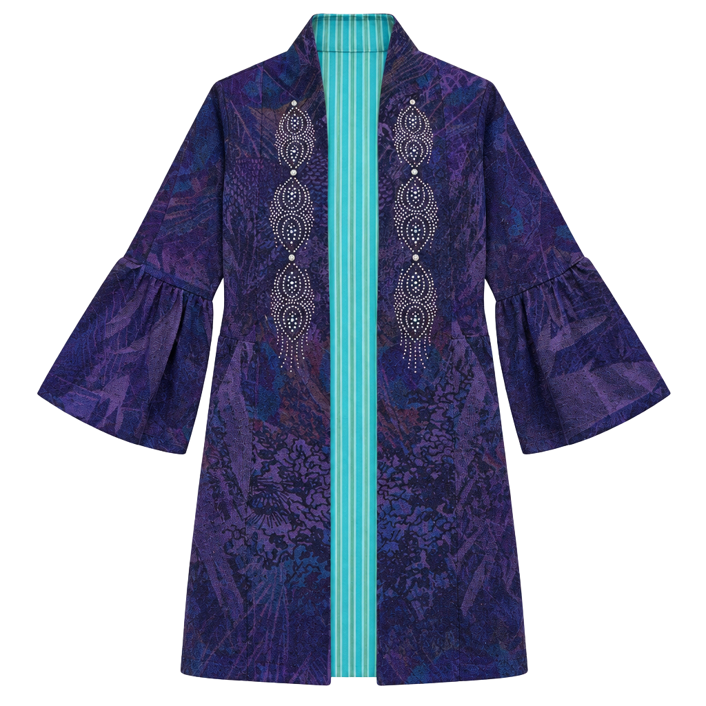 B.L.E.U. Kimono Jacket Size M Purple Rhinestone 1