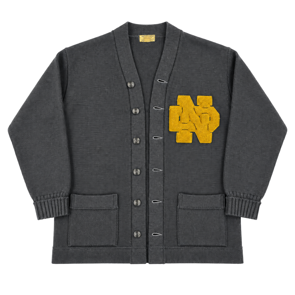 Vintage 1940s Notre Dame Varsity Letterman Cardigan Sand Knit - Sz 46 1