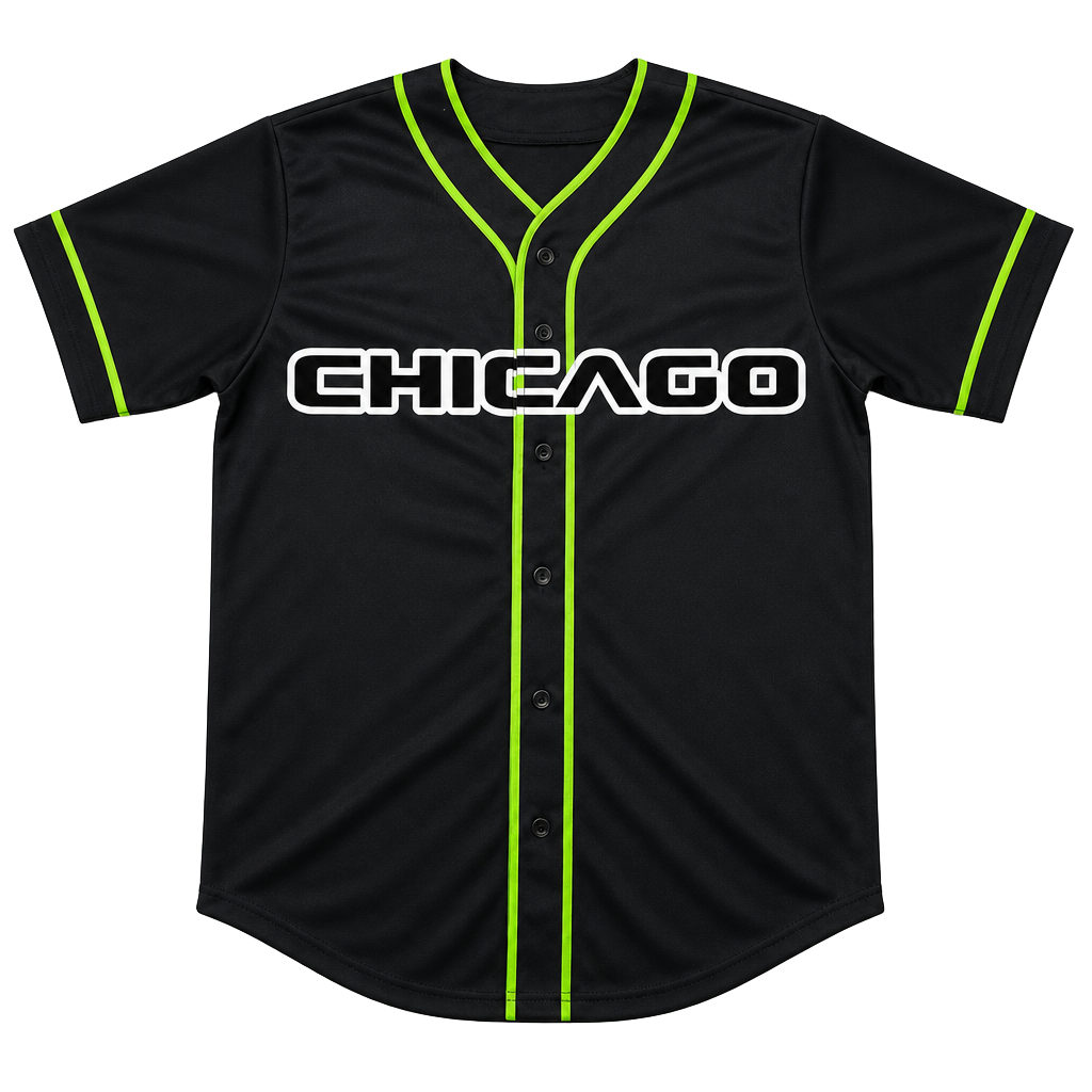 SneakGallery Chicago 23 Black Neon Green Baseball Jersey sz L 1
