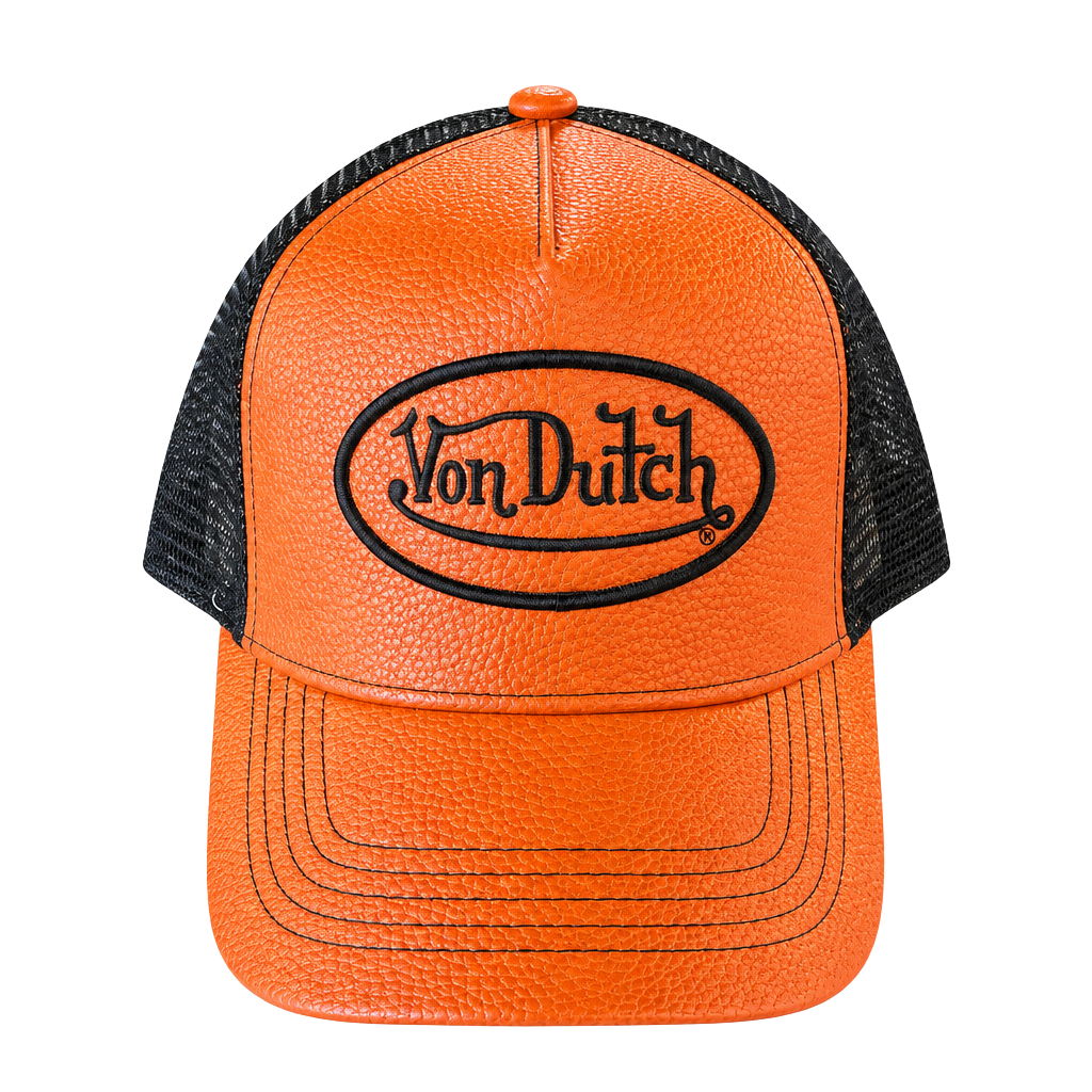 Von Dutch Orange Basketball Texture Trucker Retro Streetwear Y2K Sporty Mesh
1