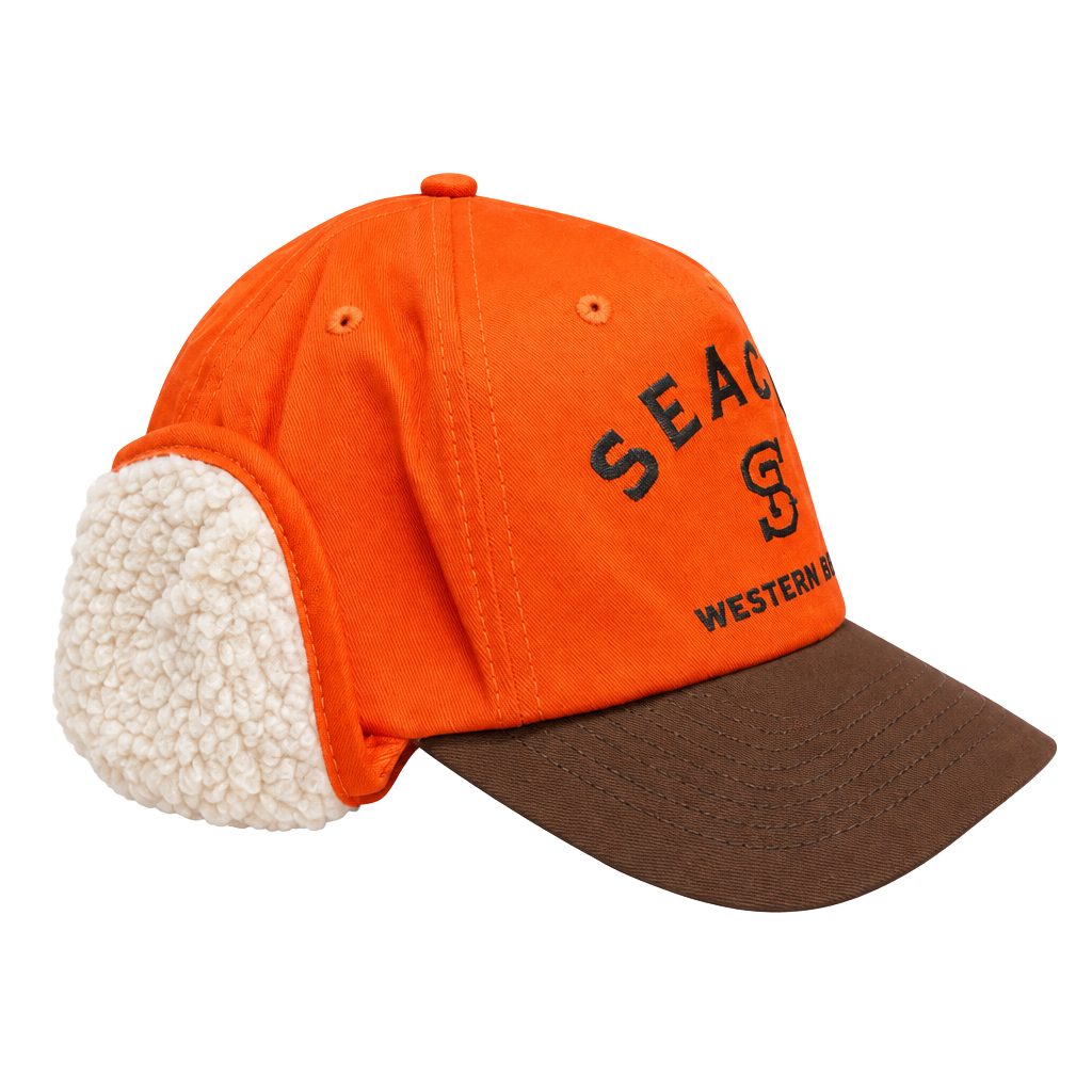 Seager Western Brand Ear Flap Hat Orange Brown Sherpa Lined Cap NWT 1