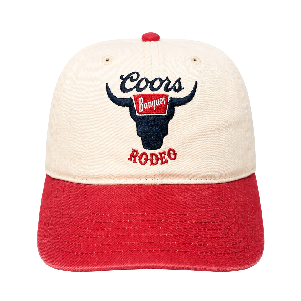Coors Banquet Rodeo Bull Head Adjustable Hat Cream Red 1