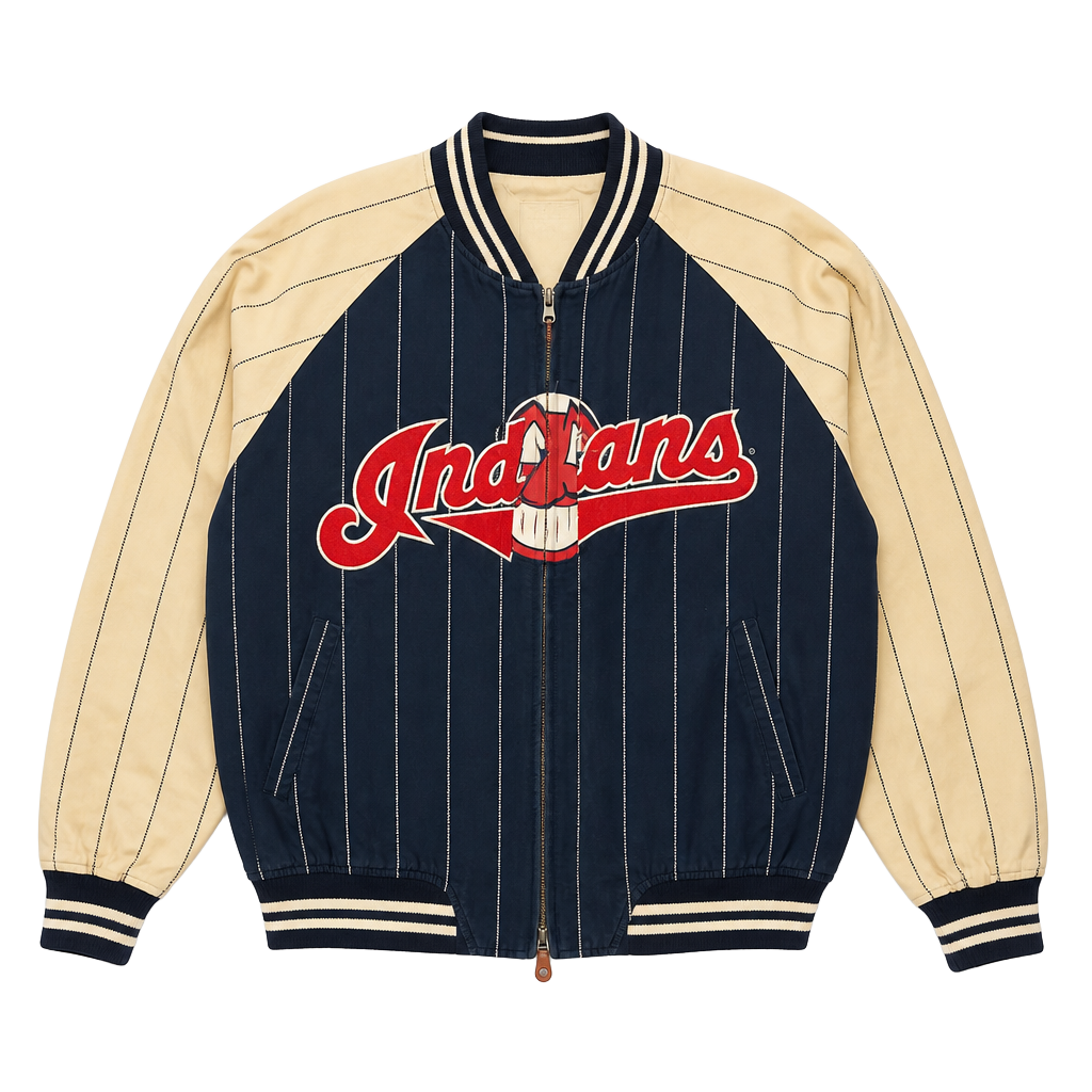 Vintage Mirage MLB Cleveland Indians Chief Wahoo Pinstripe Bomber Jacket 1
