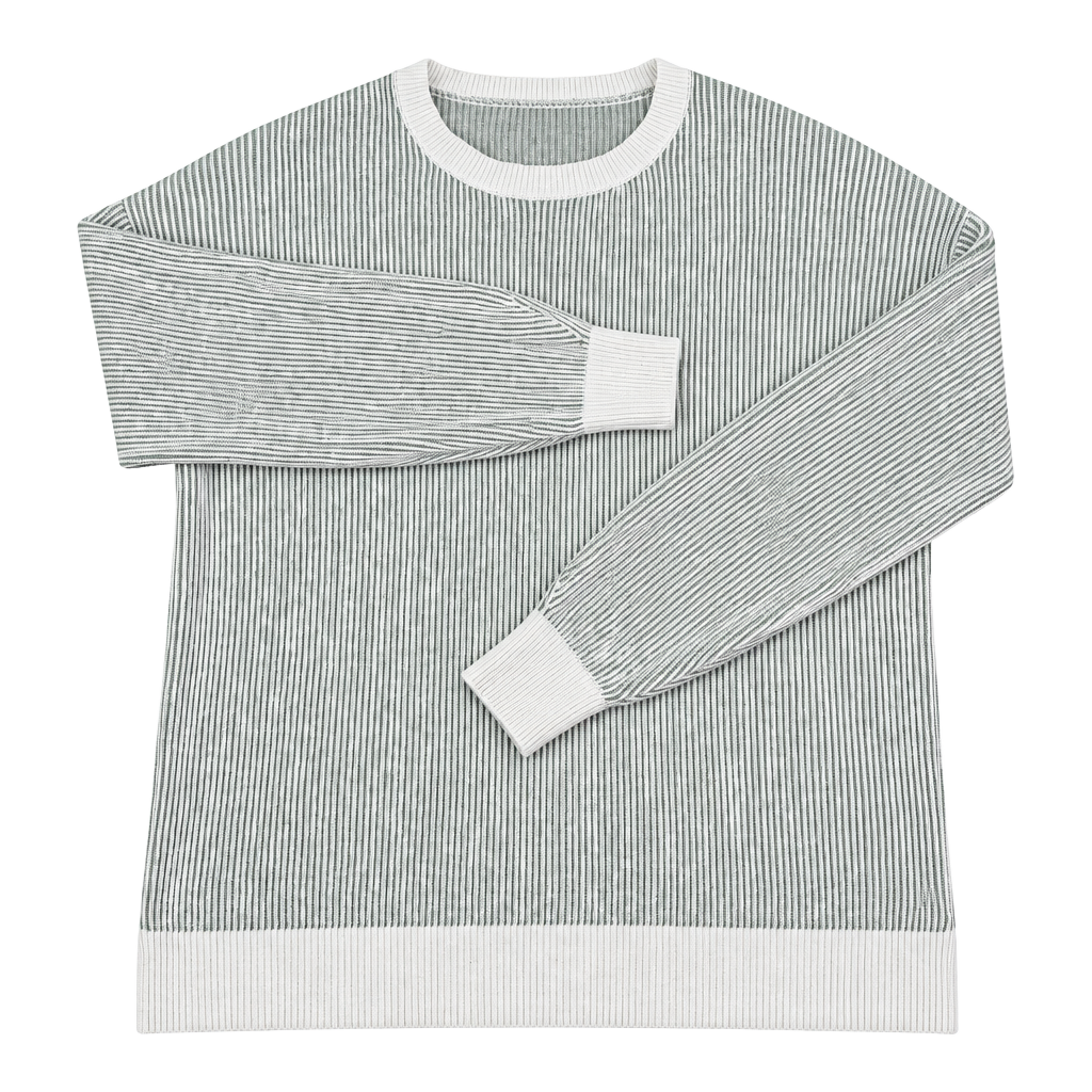 Merokeety Ribbed Knit Sweater Size XL Green Cream Striped Long Sleeve 1