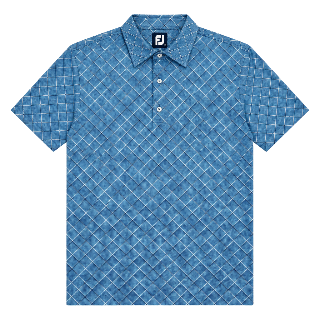 FootJoy Grid Golf Polo Size L Blue White Diamond Check Short Sleeve Shirt 1