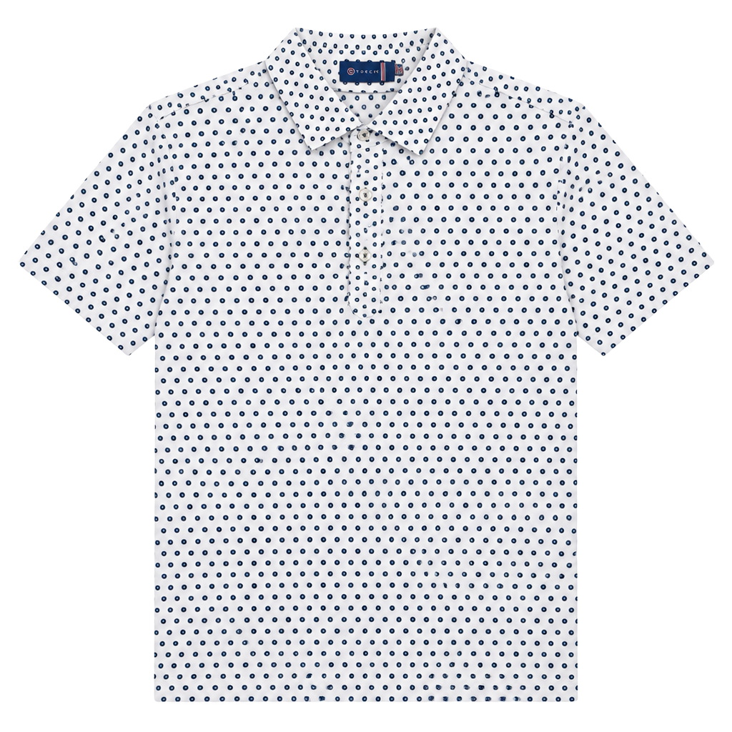 Stitch Golf Polo Shirt Size L White Blue Dot Print Short Sleeve 1