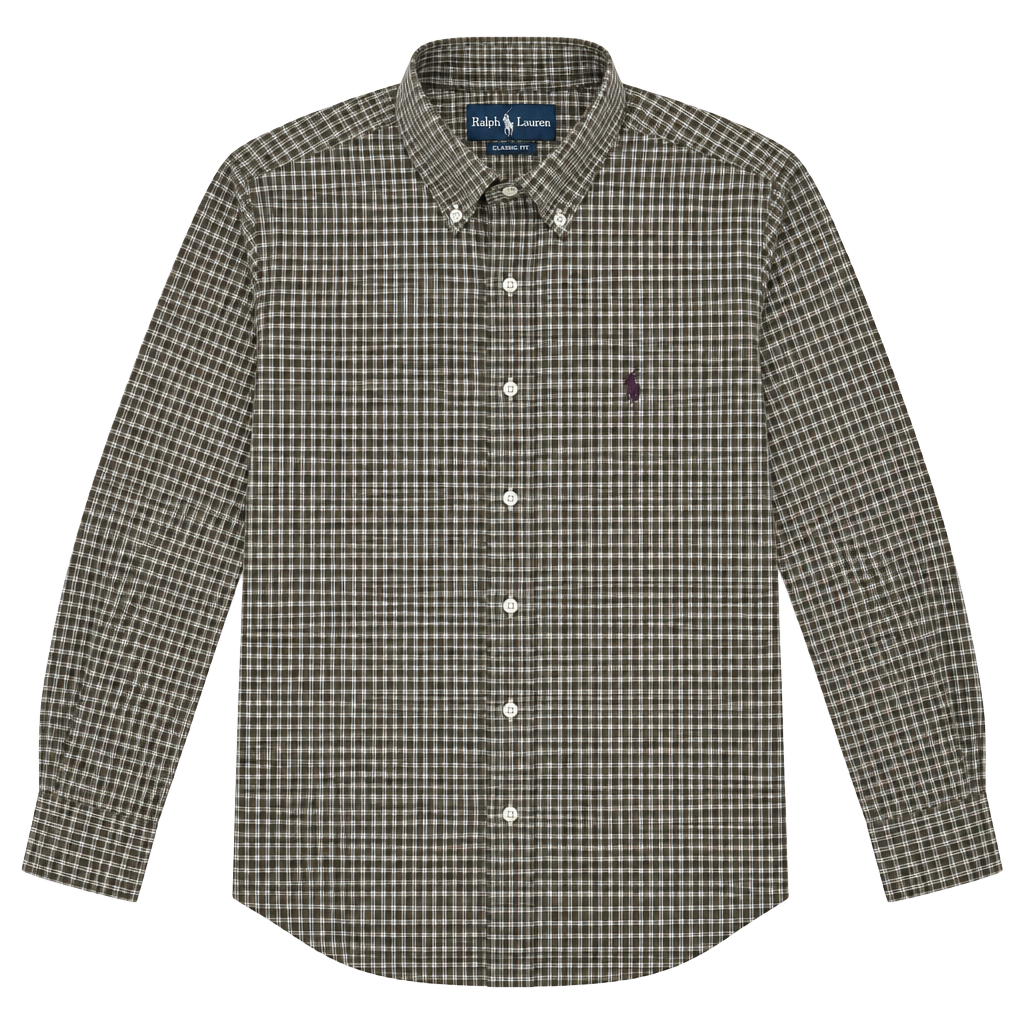 Ralph Lauren Classic Fit Gingham Shirt Size XL Brown Plaid Long Sleeve 1