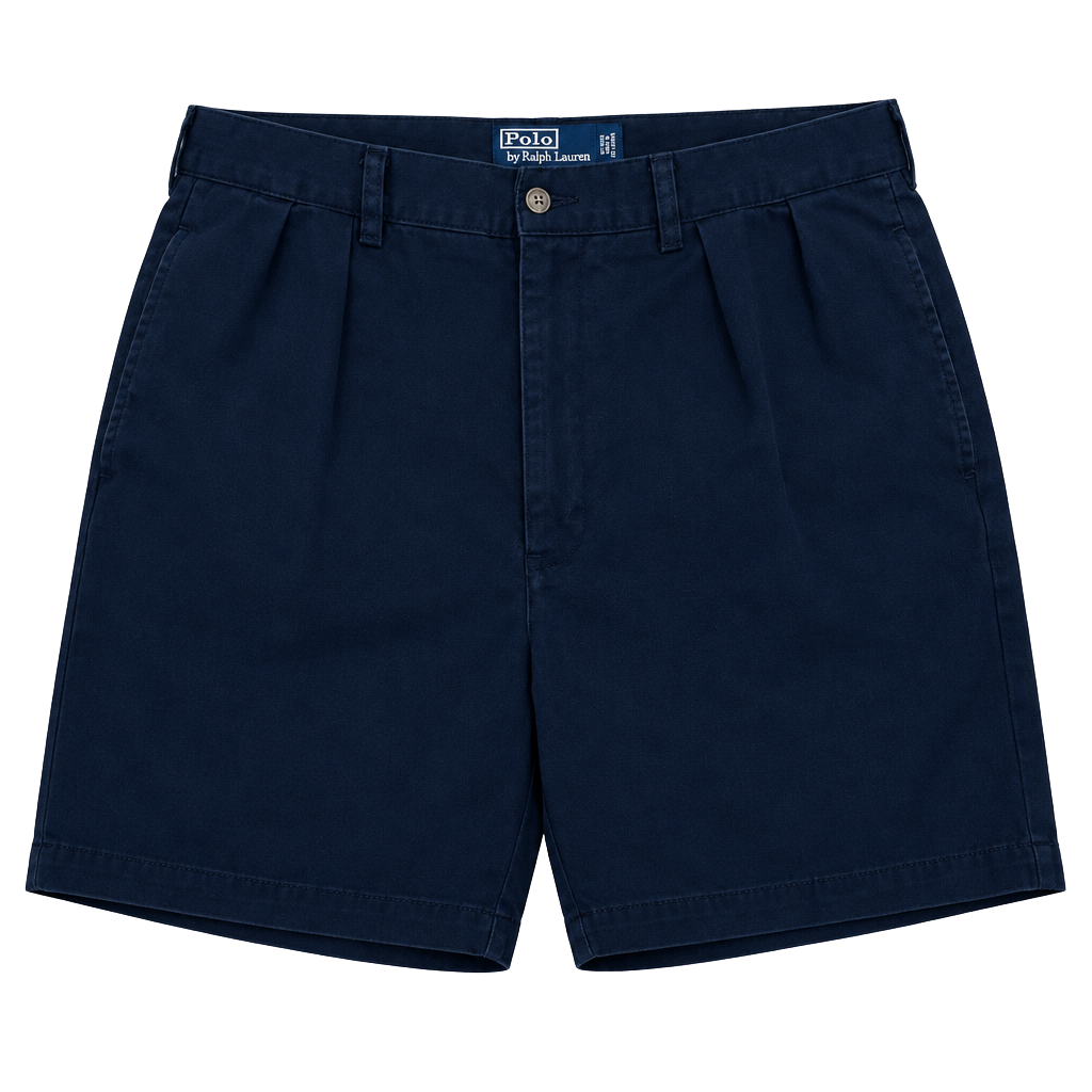 Vintage 90s Polo Ralph Lauren Andrew Short Mens 35 Navy Blue Pleated Chino Short 1