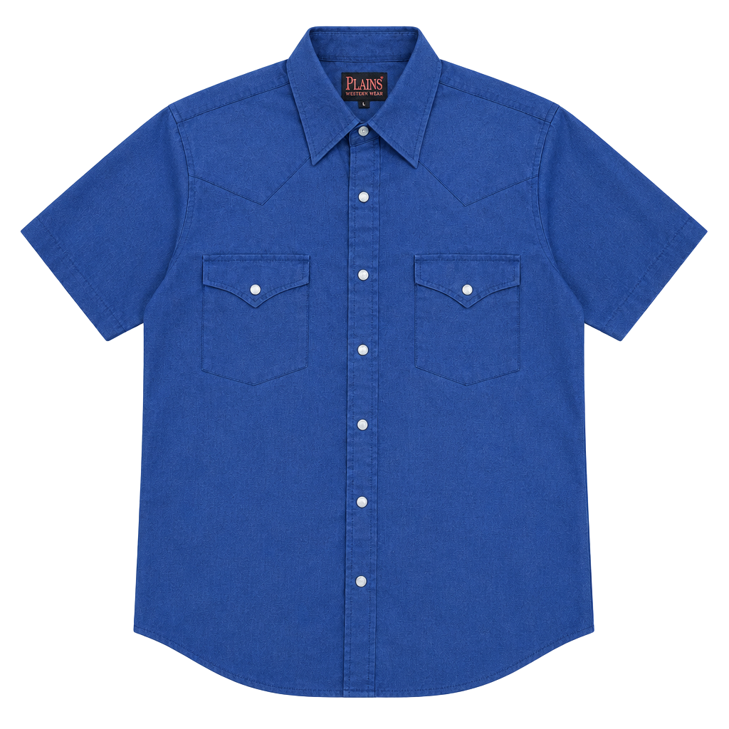 Plains Western Wear Western Shirt Size L Blue Short Sleeve Pearl Snap 1