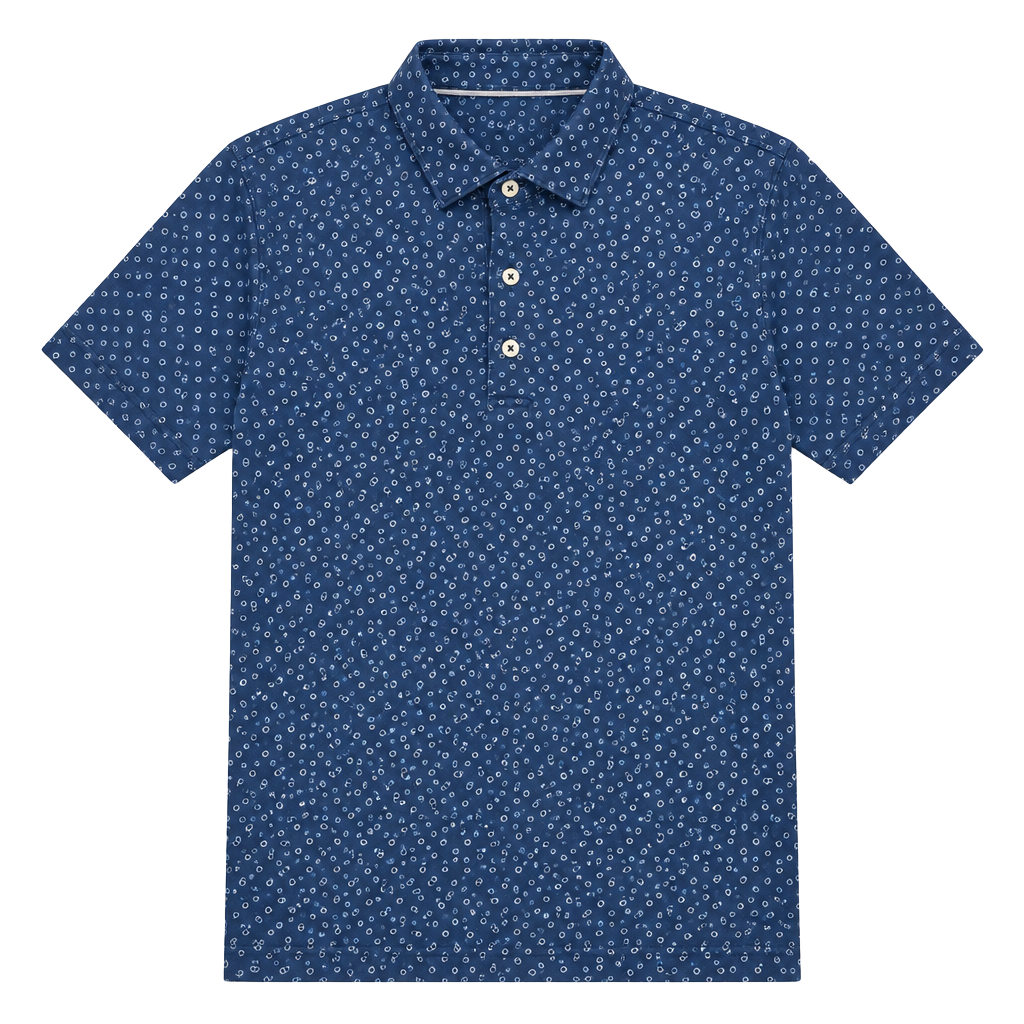 Johnnie-O Performance Jersey Polo Size L Blue Dot Print Golf Shirt 1