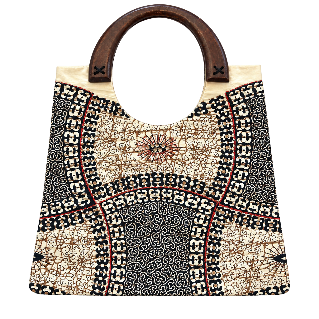 Handmade African Print Tote Bag With Wooden Handles 1