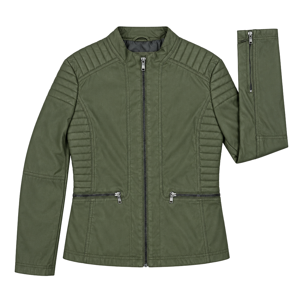 Mssp Faux Leather Moto Jacket Size M Olive Green Quilted 1