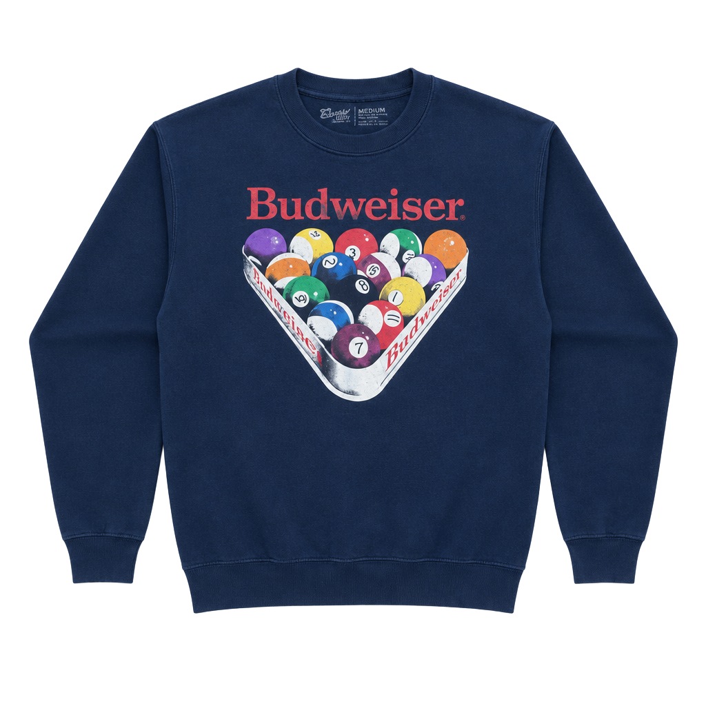 Budweiser Billiards Sweatshirt Size Medium Blue Graphic Pullover 1
