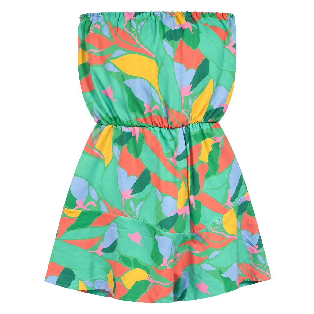 Pink Lily Abstract Leaf Playsuit Size XS Green Romper 1