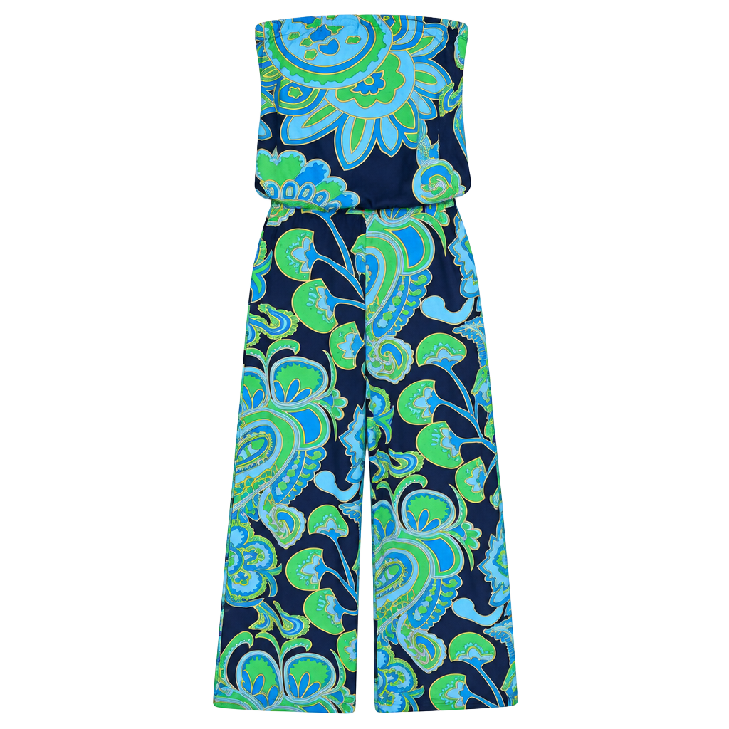 Veronicam Paisley Strapless Jumpsuit Size S Blue Green 1