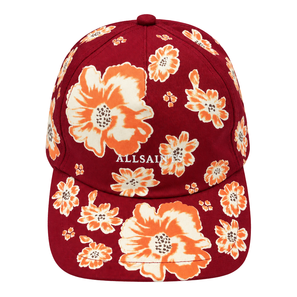 AllSaints Floral Baseball Cap Burgundy Adjustable 1