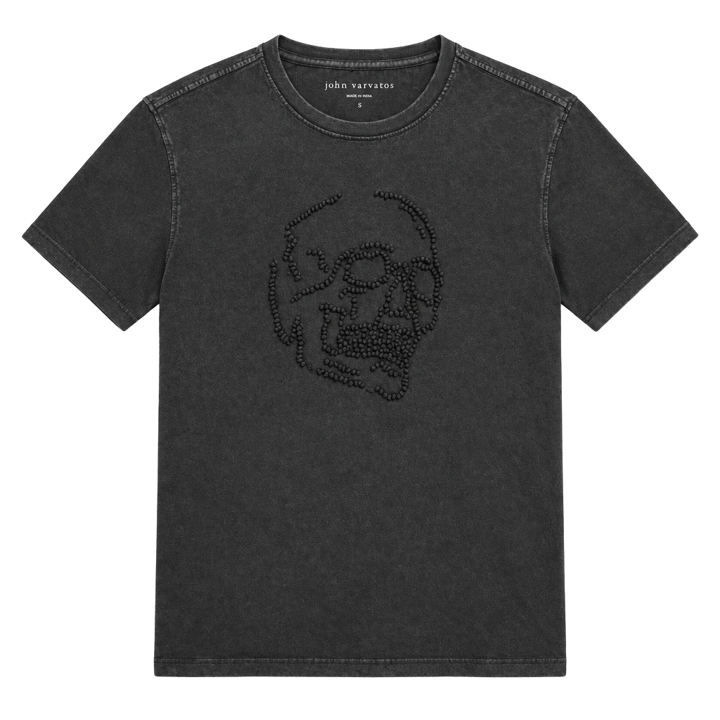 John Varvatos Beaded Knot Skull T-Shirt Size S Black Organic Cotton 1