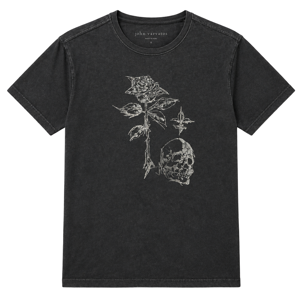John Varvatos Rose and Skull T-Shirt Size S Black Graphic Tee 1
