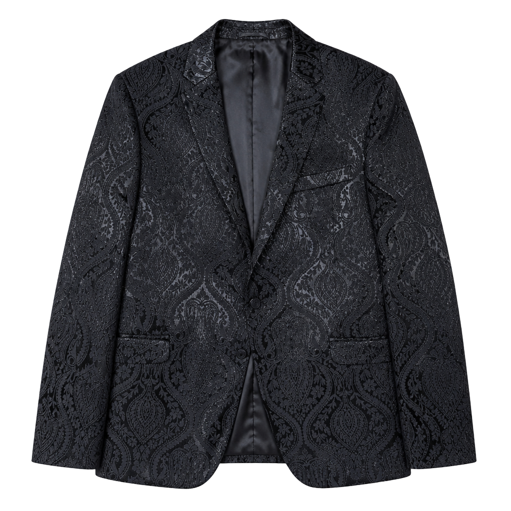 Bespoke Black Paisley Damask Pattern Blazer Sport Coat Jacket 1