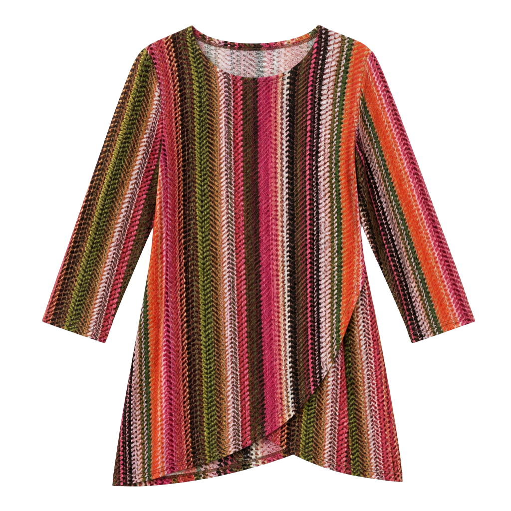 Travel Elements Women's Chevron Striped Knit 3/4 Sleeve Tunic Top Size M 1
